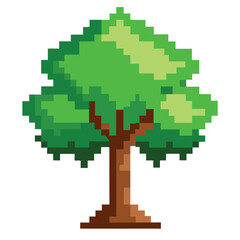 A retro-style vector icon of a tree in pixel art, perfect for designs with a nostalgic, vintage video game, or digital-themed aesthetic.