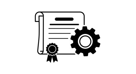 Black and White Certificate with Gear Icon, Symbolizing Achievement and Progress.