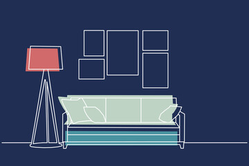 Interior design with modern living room on dark blue background , vector , illustration