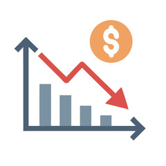 Financial chart showing downward trend with dollar coin icon
