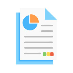 Flat style report icon with pie chart and text
