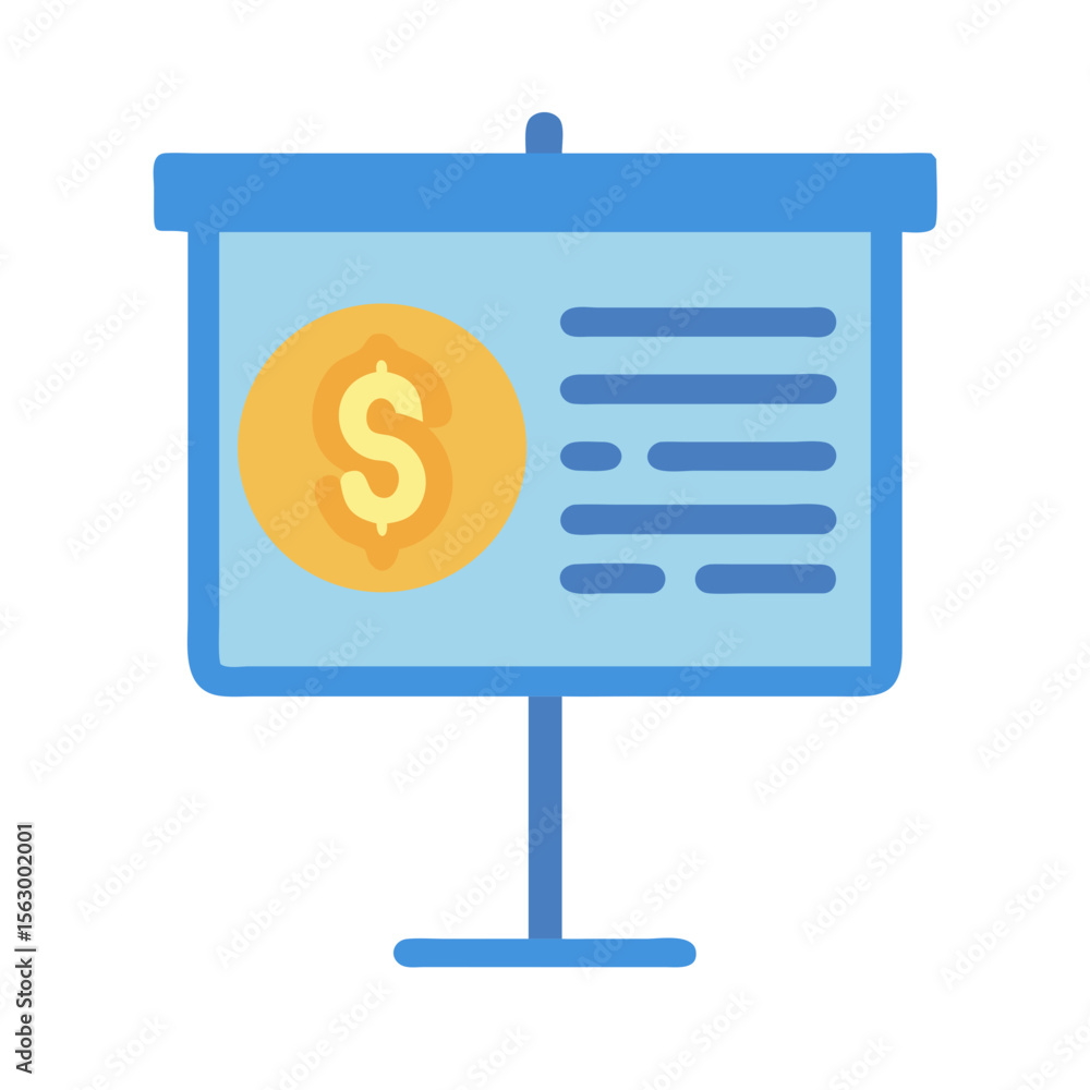 Poster presentation chart with dollar coin showing financial report result
