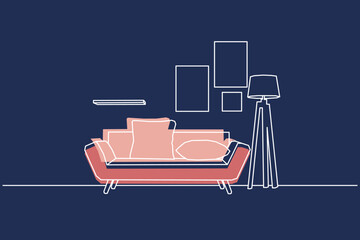 Interior design with modern living room on dark blue background , vector , illustration