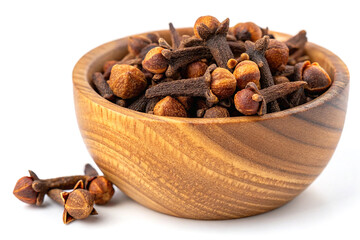 Obraz premium Clove Spice In Wooden Bowl On Transparent Background For Cooking And Flavor