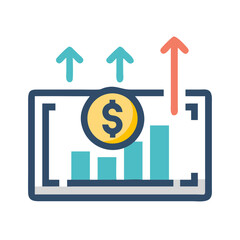 Financial growth chart with dollar coin and upward arrows