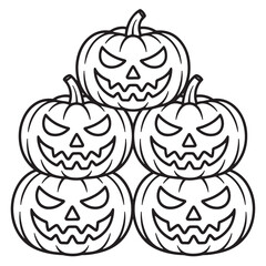 Spooky Jack O' Lantern Pumpkin Pile | Halloween Line Art Coloring Page