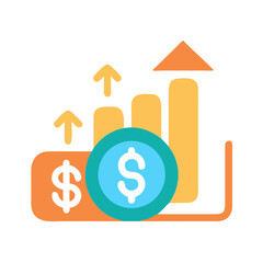 Financial growth graphic showing charts with a dollar coin
