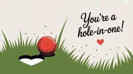 Golf congratulatory card featuring a hole-in-one theme with playful design elements celebrating achievement. National Golf Month