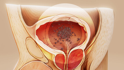 Conceptual 3D illustration of a bladder cancer