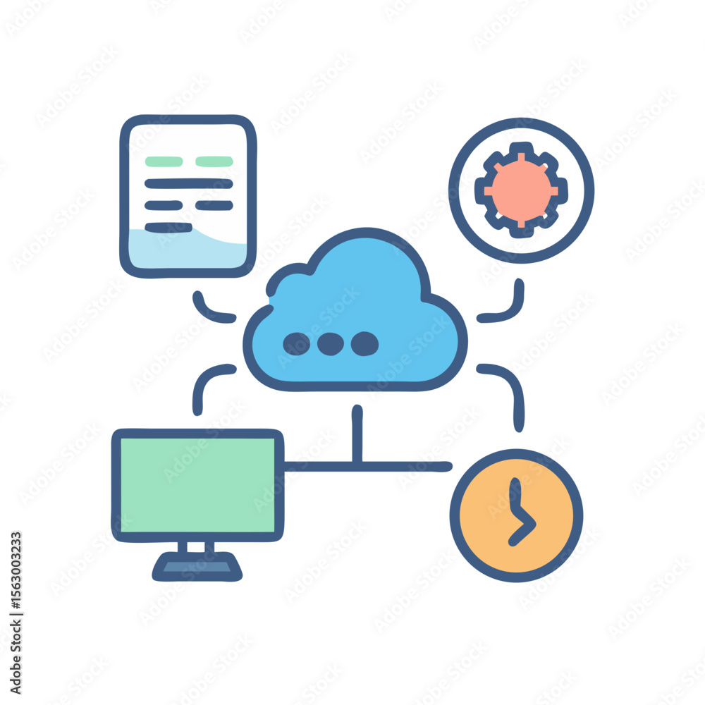 Poster cloud computing network connection with file, clock, settings icon