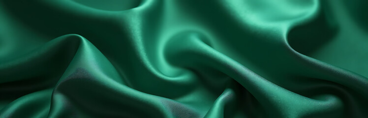 rich dark green silk satin features shiny surface wavy folds ideal elegant backgrounds design