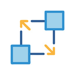 Obraz premium Flowchart process diagram illustration with blue boxes and arrows
