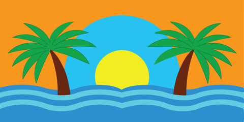Obraz premium Tropical palm trees grace a summer beach, an idyllic island paradise under the sun