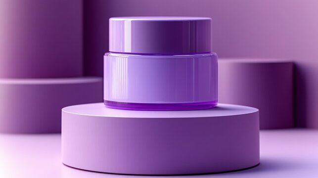 Vibrant purple geometric podium in abstract 3D scene for modern product showcase background