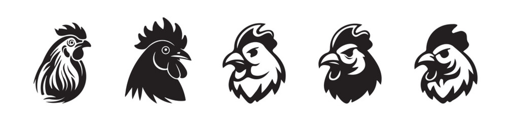Vector Rooster Head Icons for Logo and Brandin