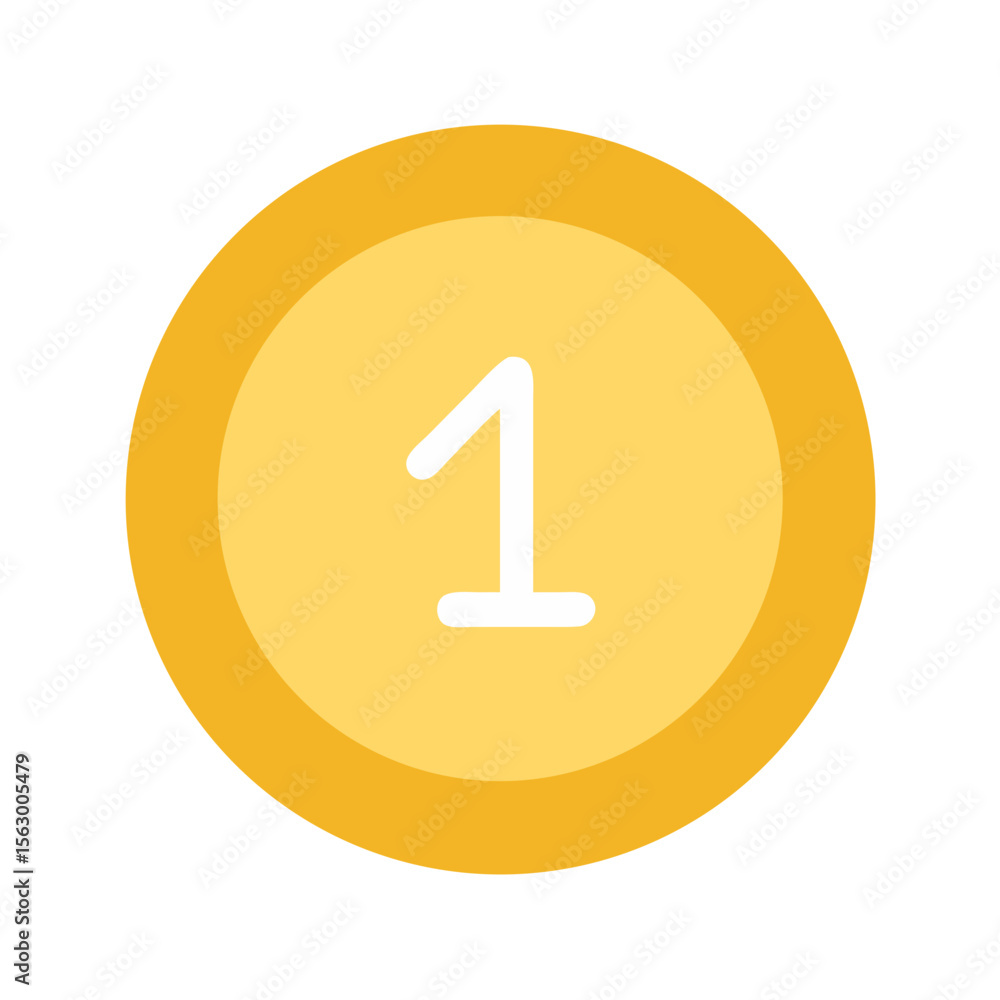 Poster simple golden coin with the number one isolated