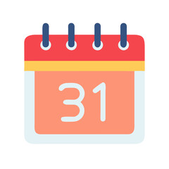 Calendar flat design icon indicating the date the thirty-first