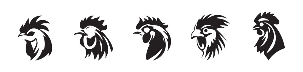 Vector Rooster Head Icons for Logo and Brandin