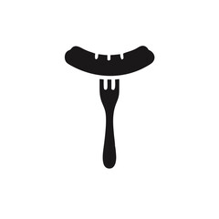 Sausage icon on fork. Grilled sausages Symbol, logo vector illustration.