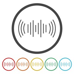 Voice sound assistant icon. Set icons in color circle buttons