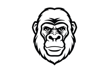 Aggressive gorilla face roaring with sharp teeth is outlined in black and white