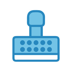 Blue rubber stamp icon on black background graphic illustration