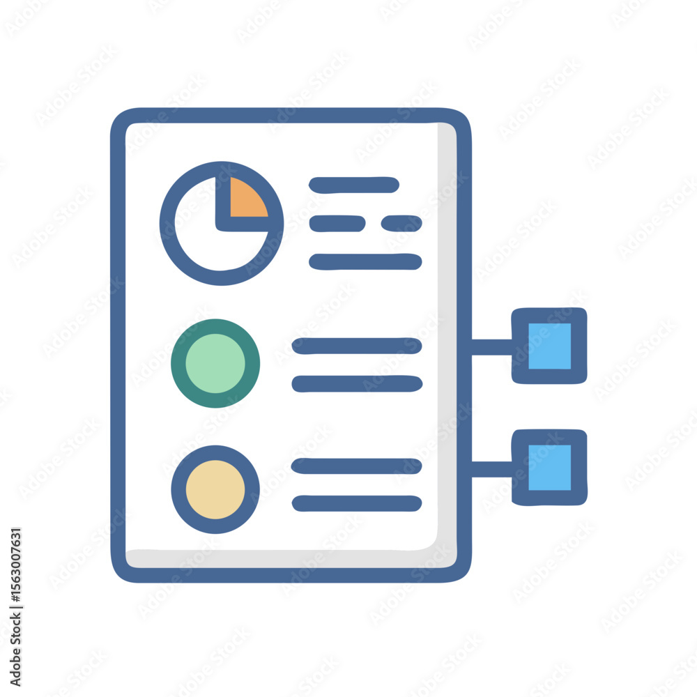 Poster infographic report with pie chart and connected data blocks