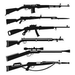 Weapons and guns monochrome set