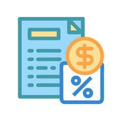 Financial documents with dollar coin and percentage icon illustration