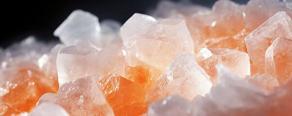 Pink Himalayan salt crystals lying on a black surface showcasing their texture and rich colors during natural light exposure