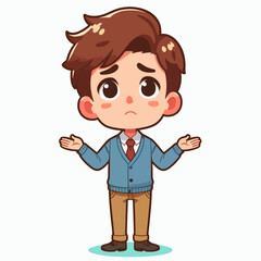Obraz premium Cartoon rendering of a boy with a confused expression, showing a shrug.