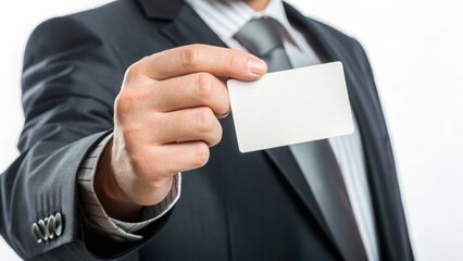 Presenting the future A confident professional extending a blank card for opportunity with neutral