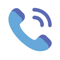 Blue telephone handset and signal graphic on black background