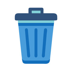 Flat design icon of a blue trash can with lid