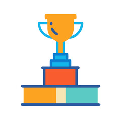 Stylized golden trophy on colorful podium, victory concept illustration