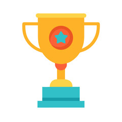 Flat vector trophy with star on a black background