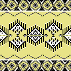 Geometric ethnic boho seamless pattern on a yellow background. Native ethnic pattern. Tribal pattern. Aztec ornament. Ideas for wallpaper, tiles, carpet, elaborate borders, and textiles.