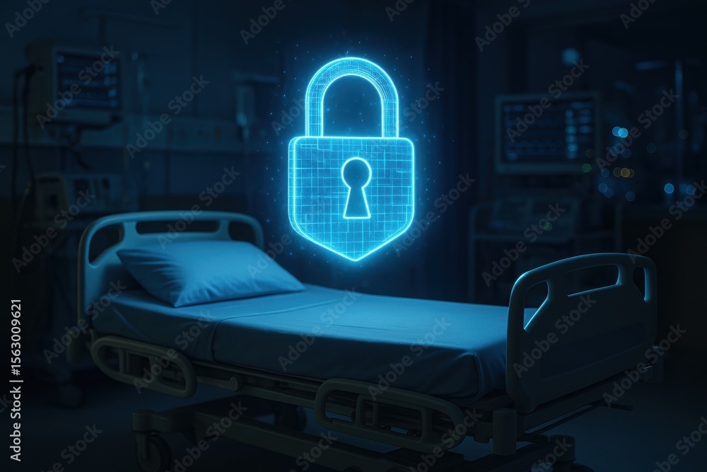 Aufkleber cybersecurity in healthcare: a visual representation of digital security protecting patient informat