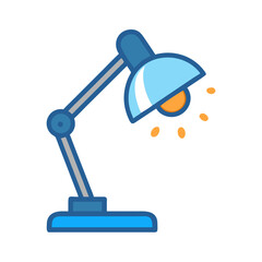 Cartoon desk lamp illuminating on a black background visual