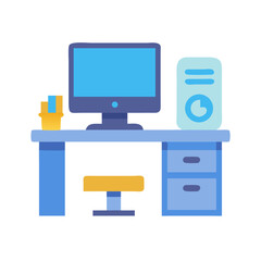 Flat illustration of a computer desk setup isolated