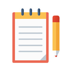 Notepad and pencil flat vector icon on black background