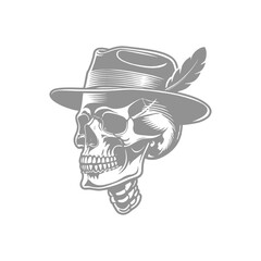 Illustration of Skull with Fedora and Feather