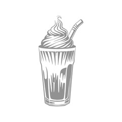 Illustration of Milkshake with Whipped Cream and Straw
