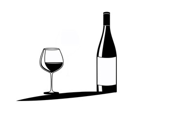 Minimalist Wine Bottle and Glass – Elegant Black and White Graphic Illustration