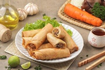 Fried Spring rolls are rolled appetizers or dim sum commonly found in Chinese, Vietnamese and...