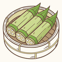 Three bamboo rice tubes in a bamboo steamer basket