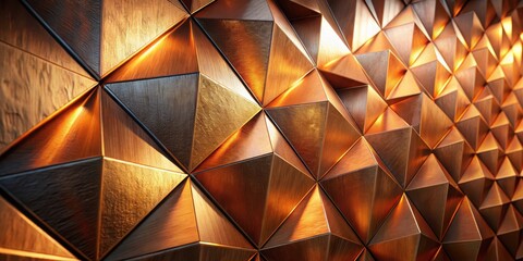 Illuminated Geometric Wooden Paneling A Luxurious Textured Background Featuring Golden Hues and Intricate Triangular Design Elements