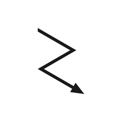Zigzag downward arrow. Vector illustration. A curved arrow with sharp angles points down.