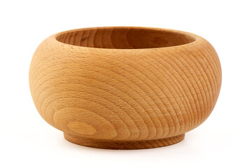 Wooden Bowl, Carved Wood, isolated on white background
