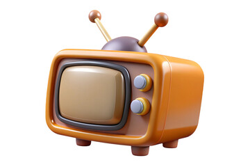 Retro orange television with antennae and knobs isolated on transparent background